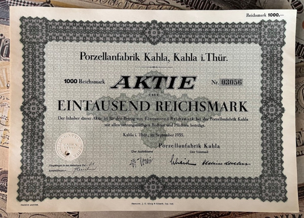 50x Porzellanfabrik Kahla - 1000 Reichsmark - 1935