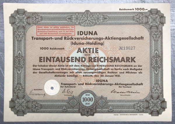 50x IDUNA-Holding - 1000 Reichsmark - 1931