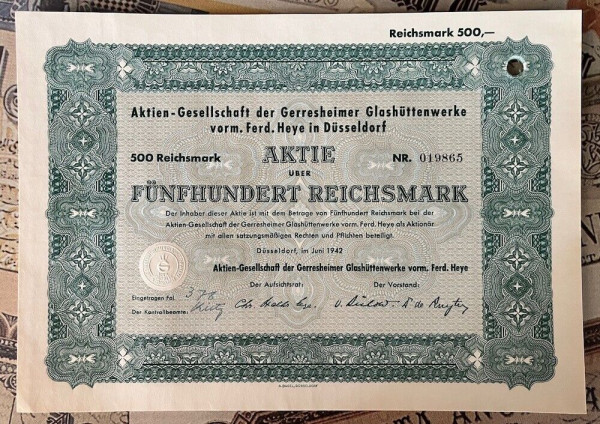 50x AG der Gerresheimer Glashüttenwerke - 500RM - 1942