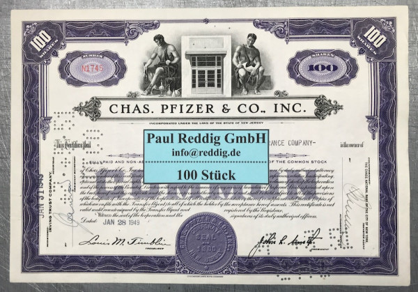 100x Chas. Pfizer & Co. Inc. (100 Shares) 1940er