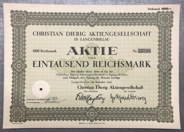 20x Christian Dierig AG - 1000 Reichsmark - 1941