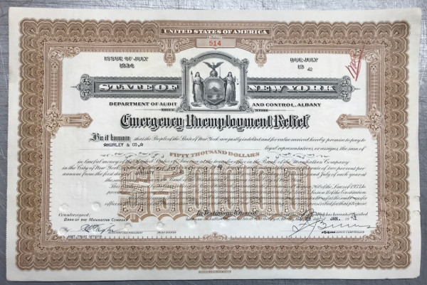 50x Emergency Unemployment Relief $50.000 Issue 1934