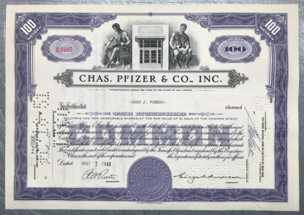 100x Chas. Pfizer &amp; Co. Inc. (100 Shares) 1940er