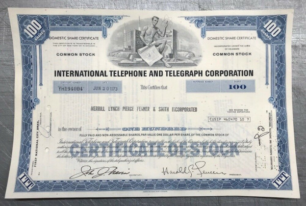 100x International Telephone &amp; Telegraph (100 Shares) 1970er