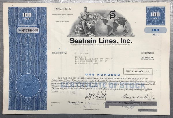 100x Seatrain Lines Inc. (100 Shares) 1970er