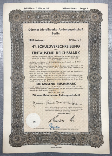 40x Dürener Metallwerke AG - 1000 Reichsmark - 1943