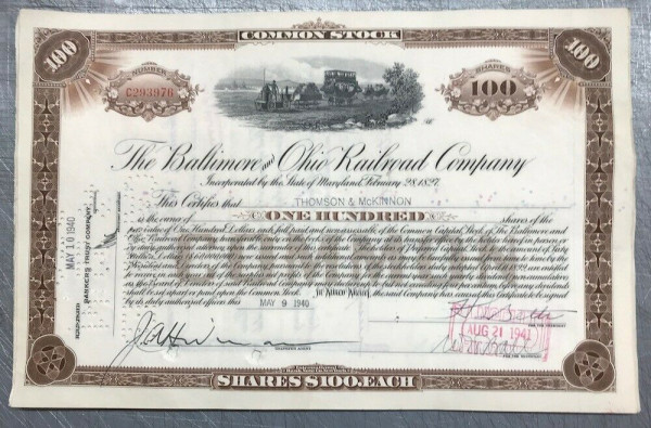 100x Baltimore &amp; Ohio Railroad (100 Shares) 1940er