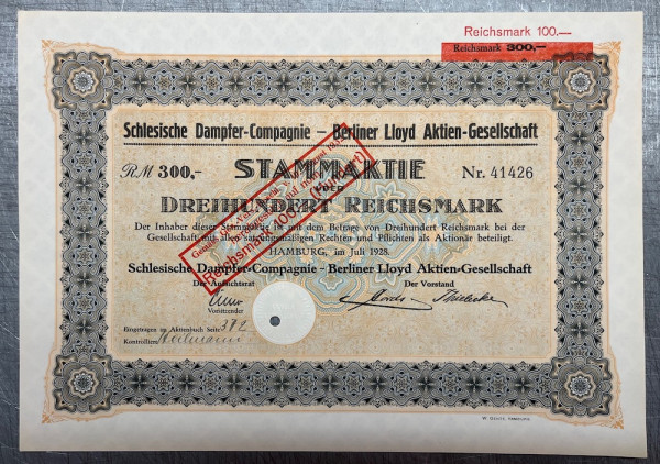 50x Schlesische Dampfer Compagnie - 300RM - 1928