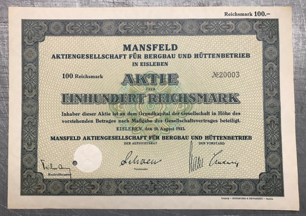 50x Mansfeld AG - 100 Reichsmark - 1933