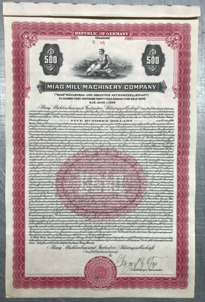 Miag Mühlenbau &amp; Industrie AG 1926 * 500 Dollar 7,00%