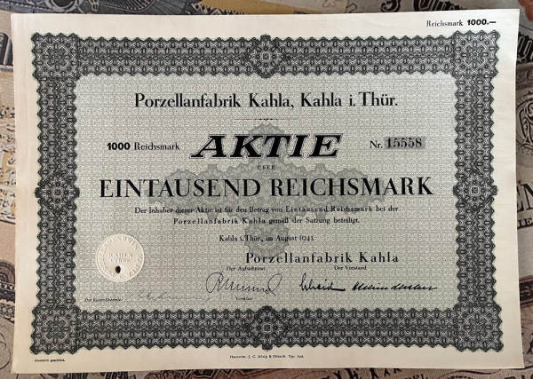 50x Porzellanfabrik Kahla - 1000 Reichsmark - 1941