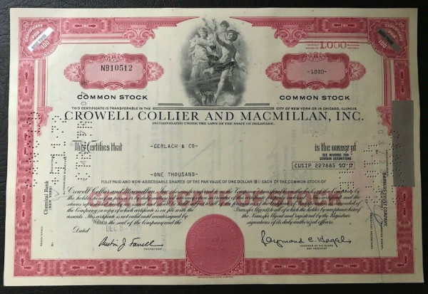 100x Crowell Collier &amp; MacMillan Inc. (&gt;100 Shares) 1970er