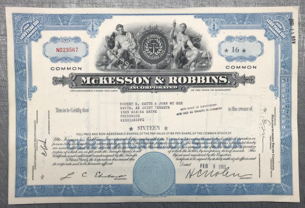 100x McKesson & Robbins Incorporated (<100 Shares) 1960er