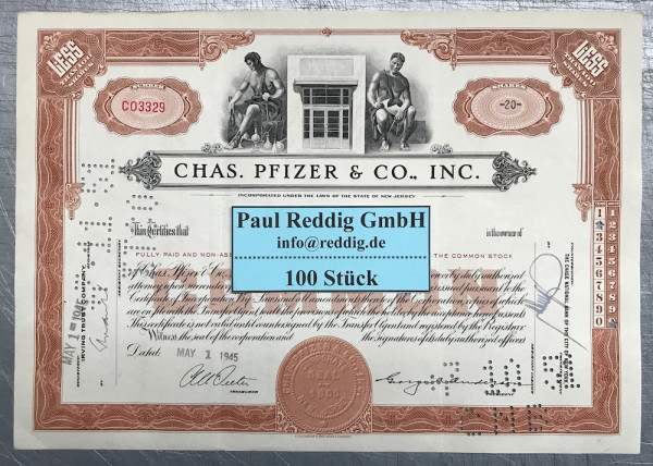 100x Chas. Pfizer & Co. Inc. (<100 Shares) 1940er