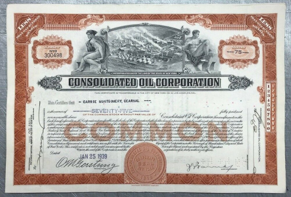 100x Consolidated Oil Corporation (<100 Shares) 1930er