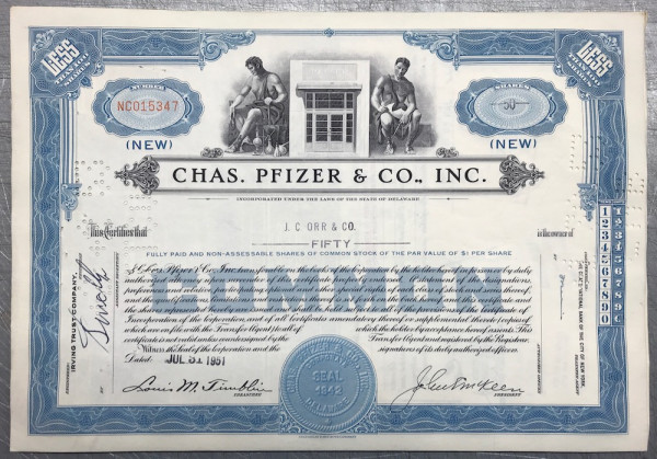 100x Chas. Pfizer &amp; Co. Inc. (100 Shares NEW) 1950er