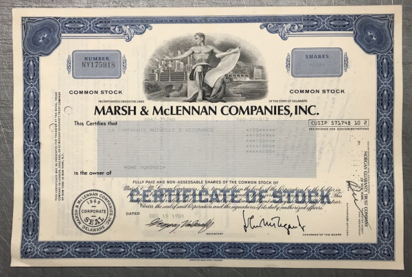 100x Marsh &amp; McLennan Companies Inc. (diverse Shares) 1980er