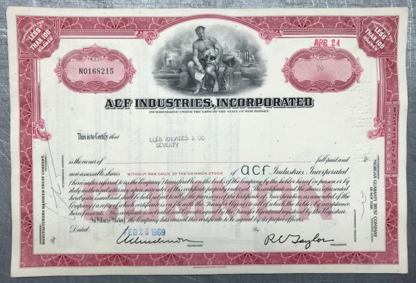 100x ACF Industries Incorporated (&lt;100 Shares) 1960er