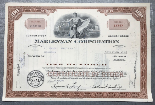 100x Marlennan Corporation (100 Shares) 1970er