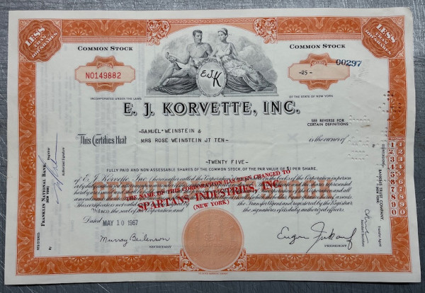 100x E. J. Korvette Inc. (&lt;100 Shares) 1960er Aufdruck