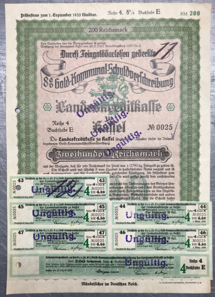 50x Landeskreditkasse Kassel - 200 Reichsmark - 1930