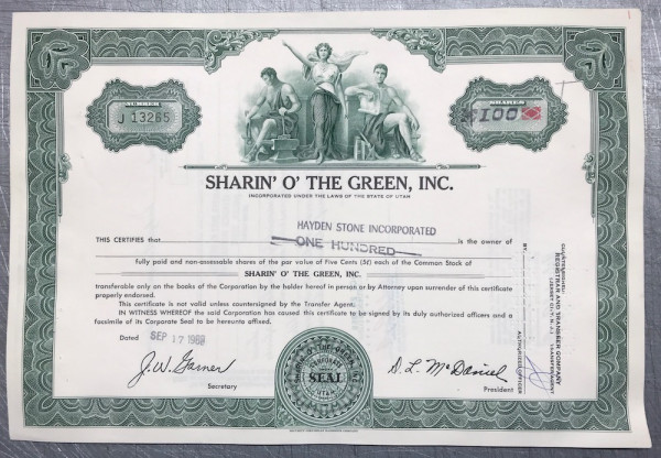 100x Sharin&#039; O&#039; The Green Inc. (diverse Shares) 1960er