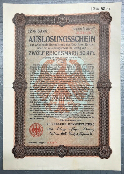 25x Deutsches Reich 1926 - 12,50 Reichsmark - Auslosungsschein