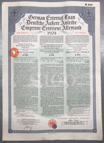 25x Deutsches Reich 1924 - 100 Pfund Sterling (1) - Dawes Anleihe
