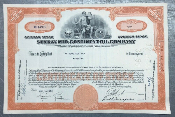 100x Sunray Mid-Continent Oil Company (&lt;100 Shares) 1960er