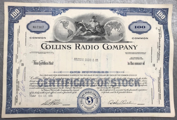 100x Collins Radio Company (100 Shares) 1960er