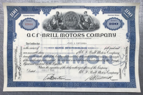 100x ACF-Brill Motors Company (100 Shares) 1950er