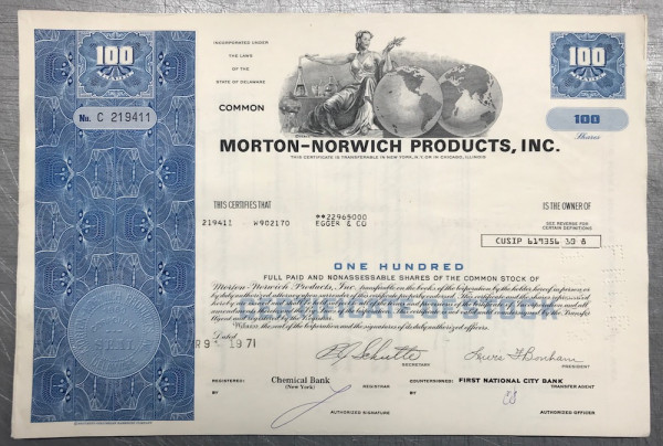 100x Morton-Norwich Products. Inc. (100 Shares) 1970er