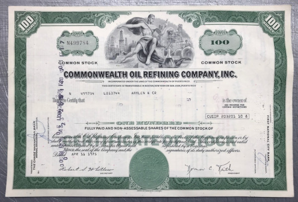 100x Commonwealth Oil Refining Company Inc. (100 Shares) 1970er