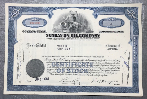 100x Sunray DX Oil Company (&lt;100 Shares) 1960er