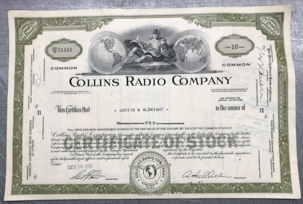 100x Collins Radio Company (&lt;100 Shares) 1960er