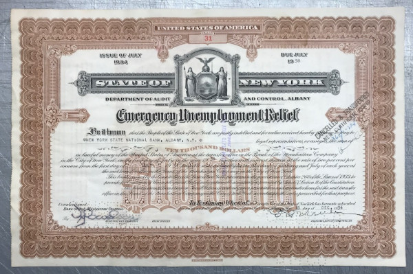 50x Emergency Unemployment Relief $10.000 Issue 1934