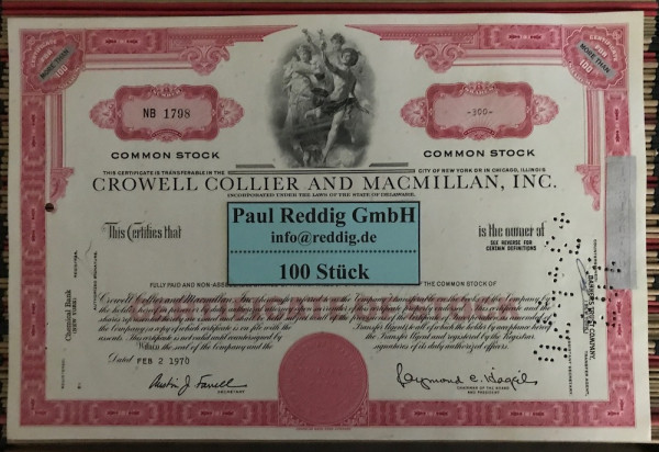 100x Crowell Collier & MacMillan Inc. (>100 Shares) 1970er