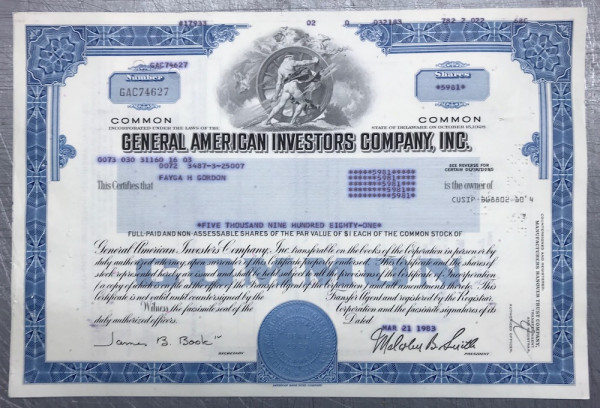 100x General American Investors (diverse Shares) 1980er
