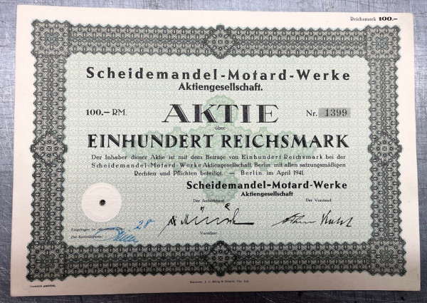 40x Scheidemandel Motard Werke AG - 100 Reichsmark - 1941