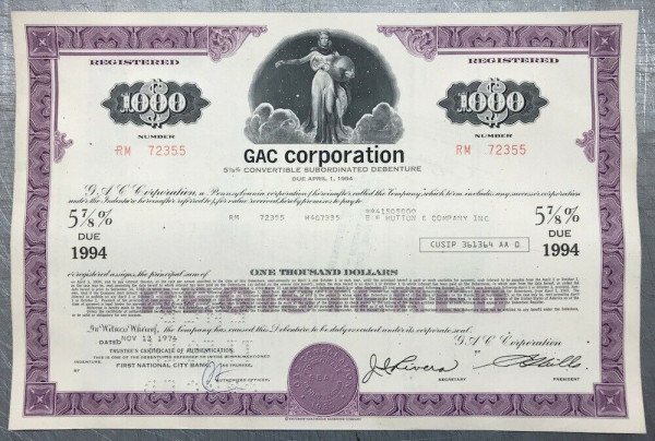 100x GAC Corporation (1000 Dollar) 1970er