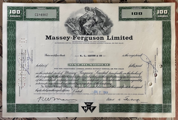 100x Massey Ferguson Limited (100 Shares) 1960er