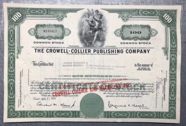 100x Crowell Collier Publishing Company (100 Shares) 1960er Aufdruck