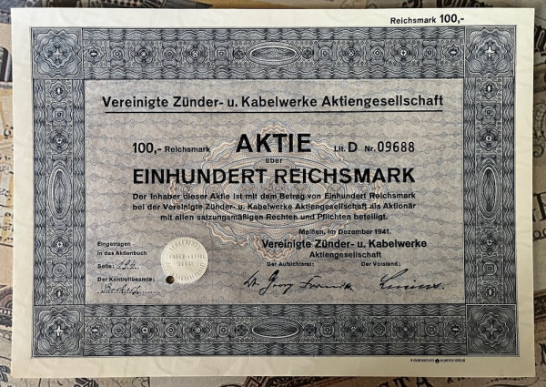 40x Vereinigte Zünder- &amp; Kabelwerke - 100RM - 1941