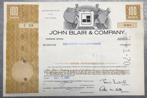 100x John Blair &amp; Company (100 Shares) 1960er Karte