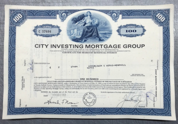 100x City Investing Mortgage Group (100 Shares) 1960er