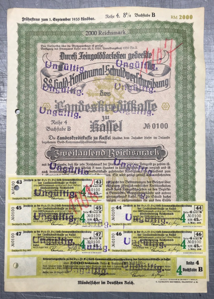 25x Landeskreditkasse Kassel - 2000 Reichsmark - 1930