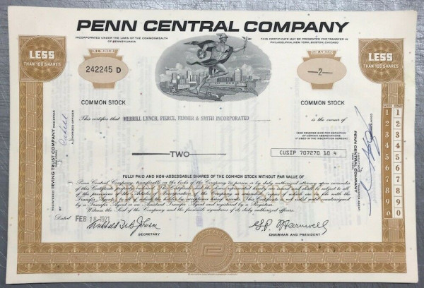 100x Penn Central Company (&lt;100 Shares) 1970er