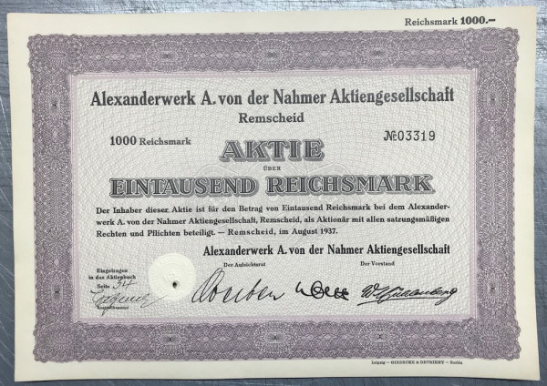 40x Alexanderwerk - 1000 Reichsmark - 1937