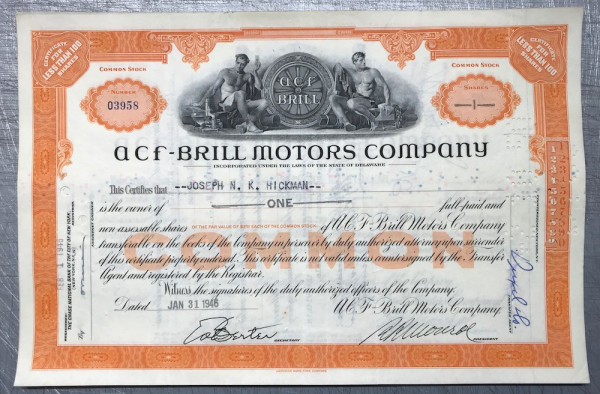 100x ACF-Brill Motors Company (&lt;100 Shares) 1940er