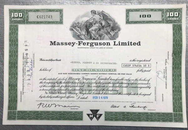 100x Massey Ferguson Limited (100 Shares) 1970er